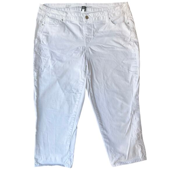 Lane Bryant Women Girlfriend Crop Denim Jeans size 20, White, Floral Embroidered - Picture 1 of 12